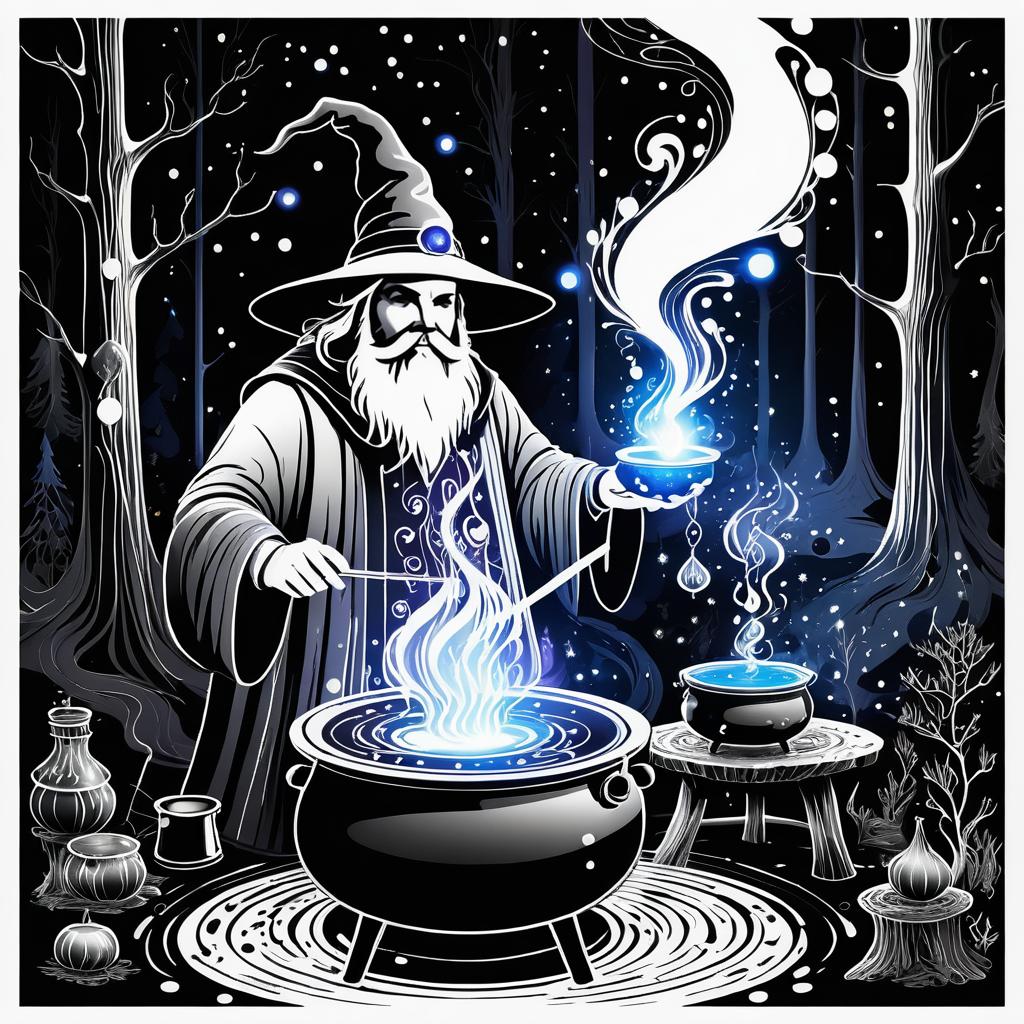 Enchanting Wizard Brewing Potions Illustration