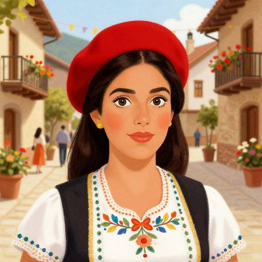 Basque Woman in Festive Village