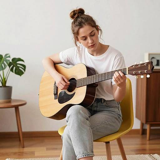 Young Woman Playing Guitar Indoors