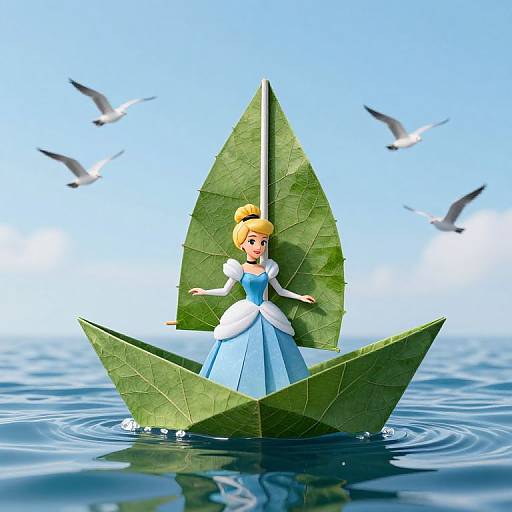 Cinderella Paper Boat on Hyperrealistic Sea
