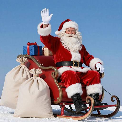 Joyful Santa Claus in Red Sleigh