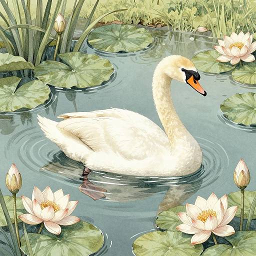 Vintage Swan and Lily Pond Pattern
