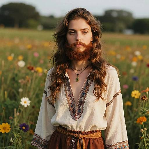 Boho Chic Young Woman with Beard