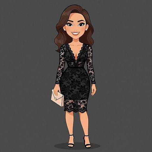 Elegant Woman in Black Lace Dress