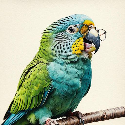 Joyful Parakeet Wearing Glasses Watercolor