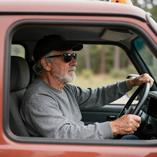 Focused Elder Driving Classic Truck