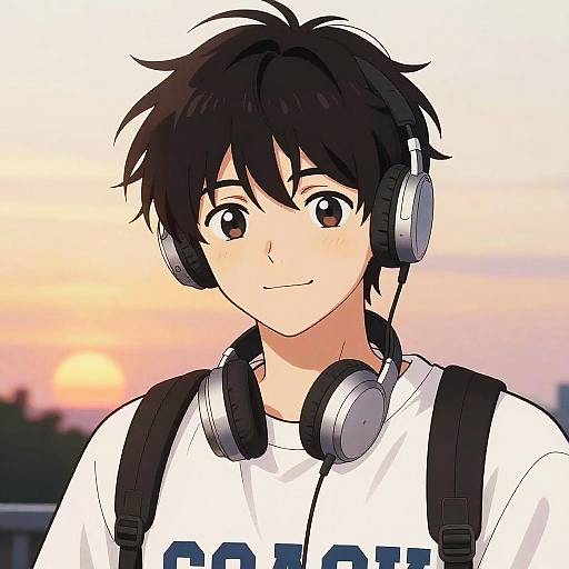 Anime Boy Selfie at Sunset