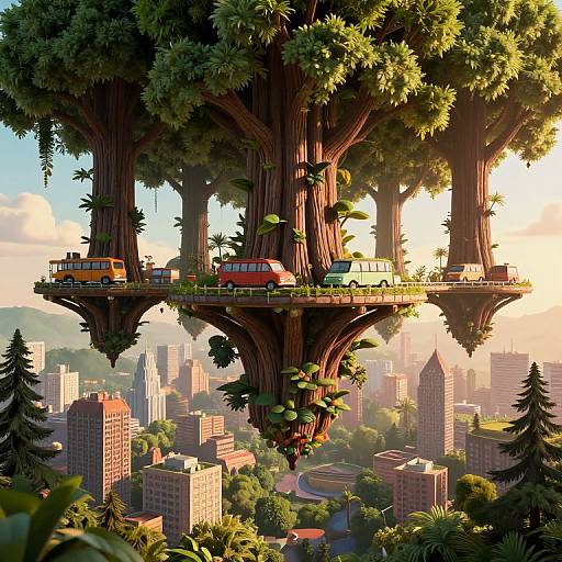 Surreal 3D Fantasy Tree Cityscape