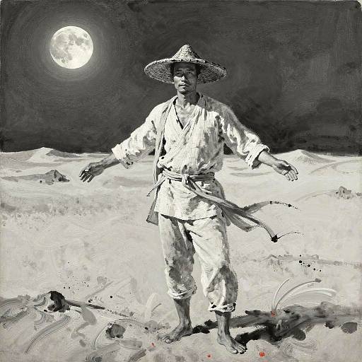 Moonlit Desert Sumi-e Portrait