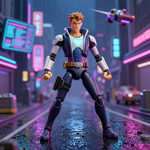 Cyberpunk Comic Hero in Neon City