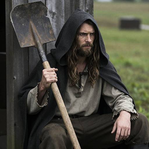 Rugged Man with Shovel in Nature