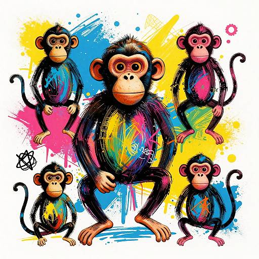 Colorful Comic Pop Art Monkeys
