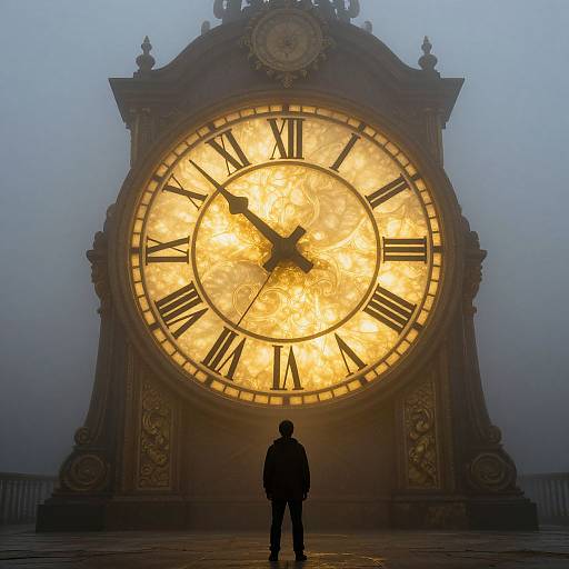 Solitary Figure by Glowing Antique Clock