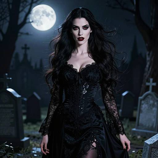 Gothic Vampire in Moonlit Cemetery