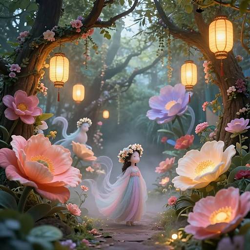 Maying Fantasy Garden with Ethereal Creatures