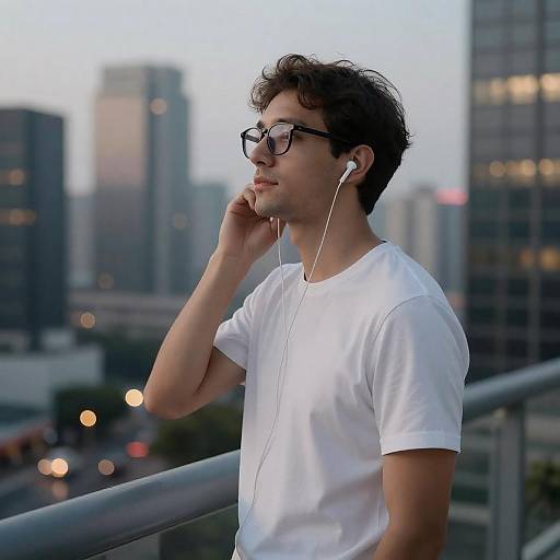 Man on Balcony Enjoying Music at Dusk