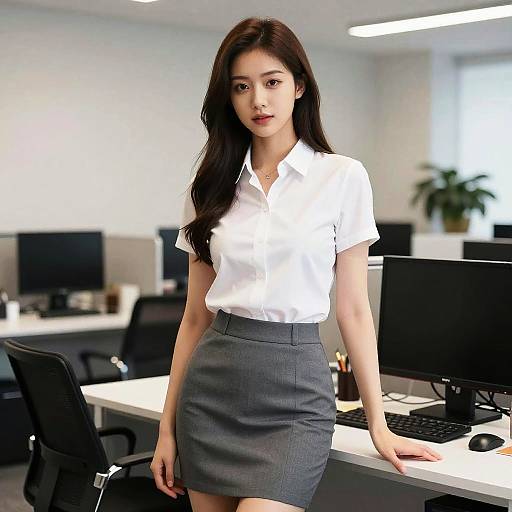 Photoreal Office Lady Portrait, Micro-Skirt