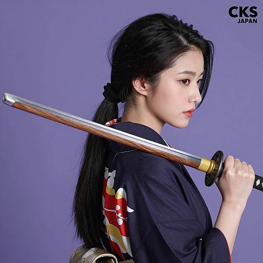 Elegant East Asian Warrior in Kimono