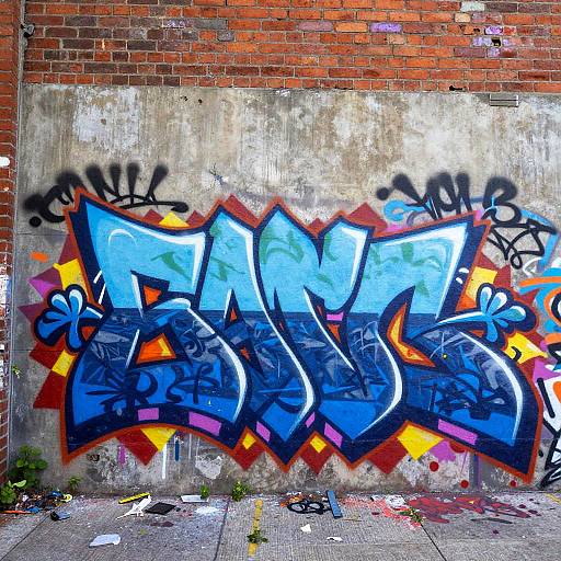 Colorful Blue Graffiti on Urban Wall