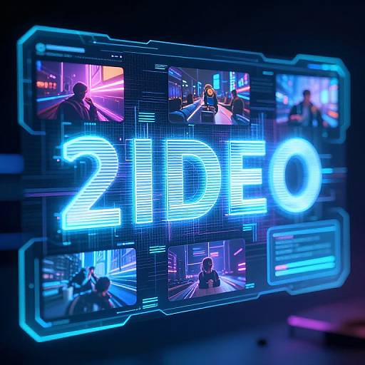 Digital photograph of a neon-lit, futuristic screen displaying 