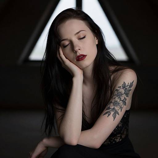 Serene Woman with Floral Tattoos