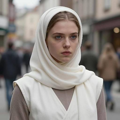 Young Woman in White Headscarf Urban Portrait