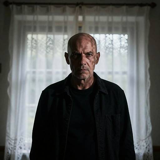 Intense Man in Dimly Lit Room