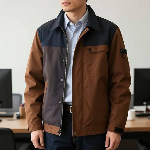 Male Office Worker in Brown Blue Jacket