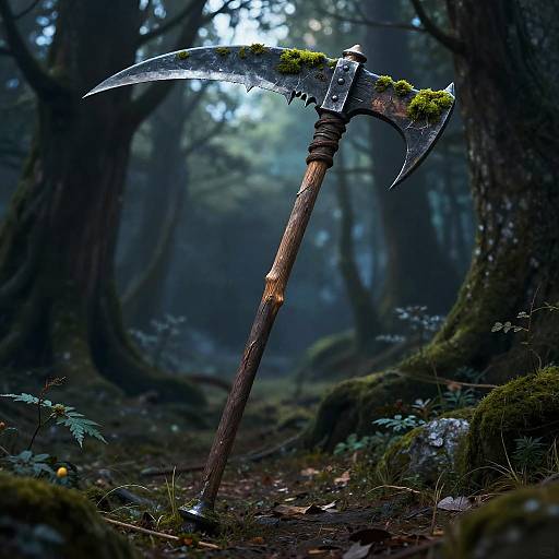 Rustic Ancient Scythe in Mystic Forest