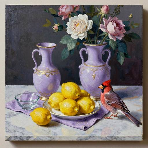 Encaustic Still Life with Lavender Vases