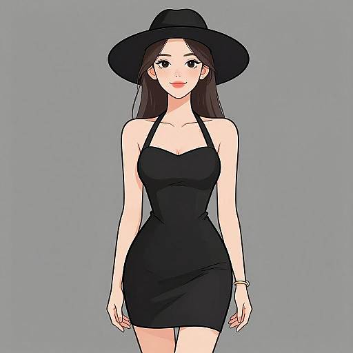 Smiling Woman in Black Mini Dress