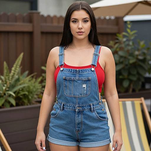 Casual Streetwear Woman in Denim Overalls