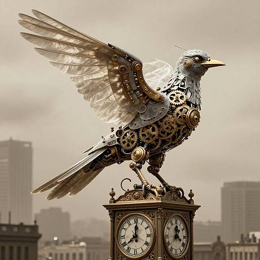 Steampunk Mechanical Bird on Clock Tower