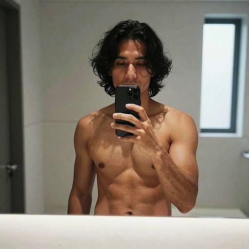 Moody Mirror Selfie in Minimalist Bathroom