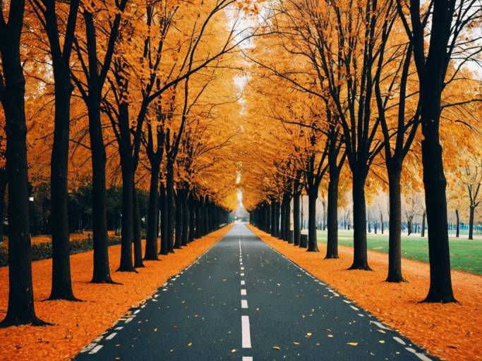 Autumn Bliss: Orange Leaf Road Wallpaper