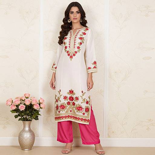 Elegant Woman in Embroidered Kurta