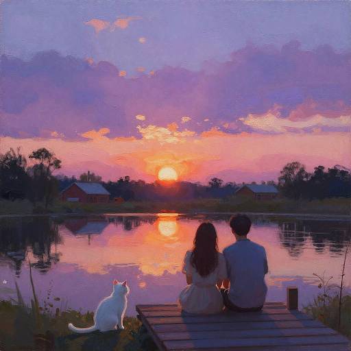 Romantic Sunset at Rustic Farm Pond