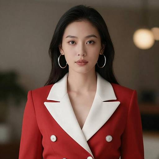 Elegant woman in red double-breasted coat