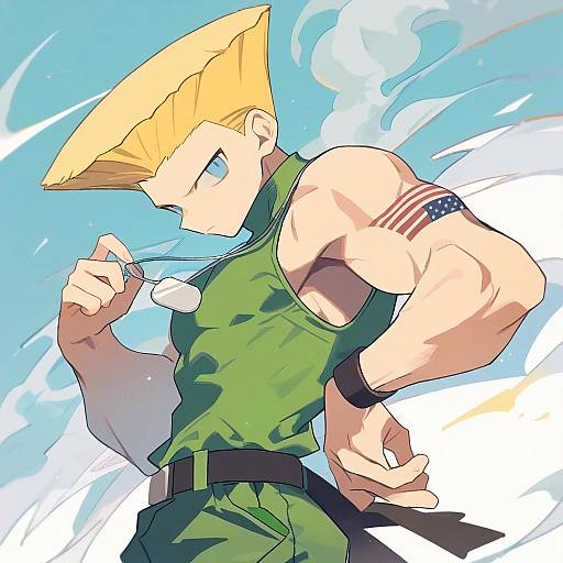 Illustration of Guile, street fighter in the style of Daizu (melon-lemon)
