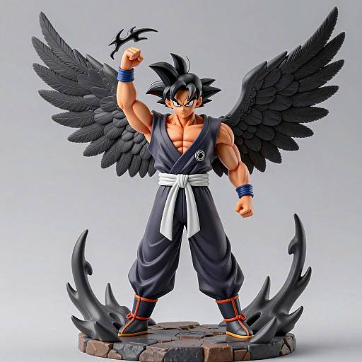 Anime Figurine with Black Wings and Dark Gi