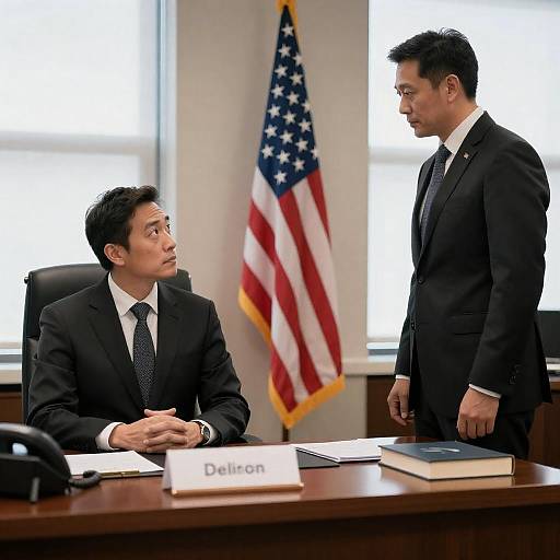 Two Men in Office with American Flag