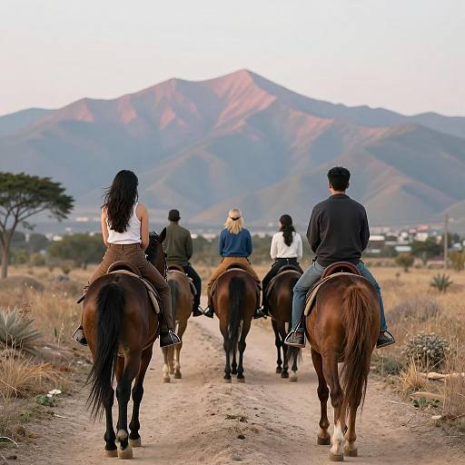 Group Horseback Riding on Mountain Trail