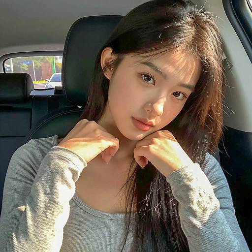 Young Woman in Car with Sunlit Face