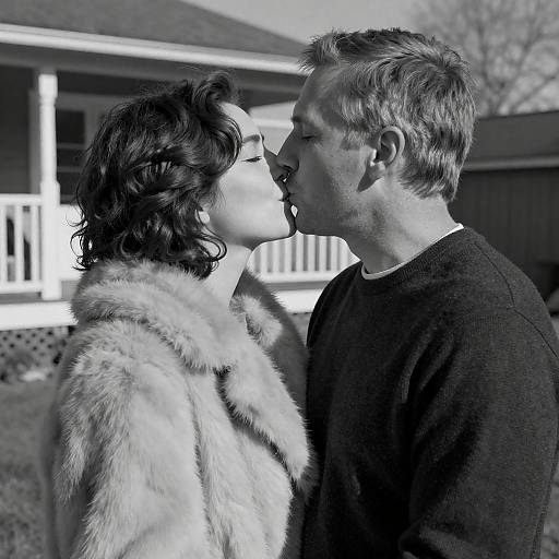 Intimate Backyard Kiss in Black and White