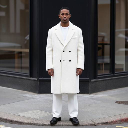 Man in White Wool Coat on Street