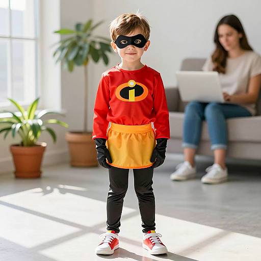 Young Boy Dressed as Mini Superman