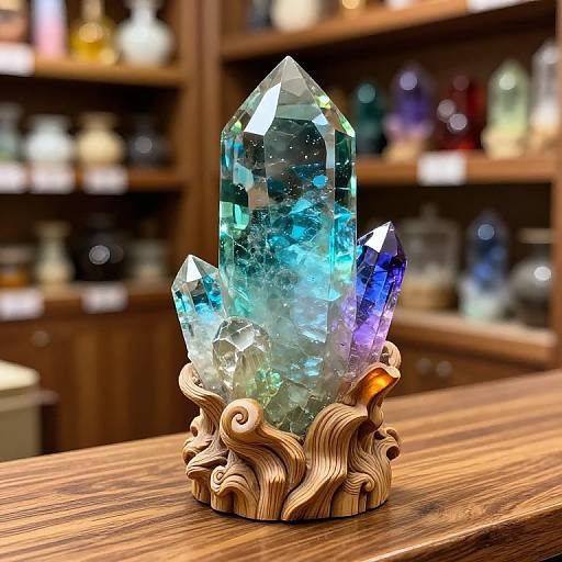 Mystical Crystal on Wooden Counter