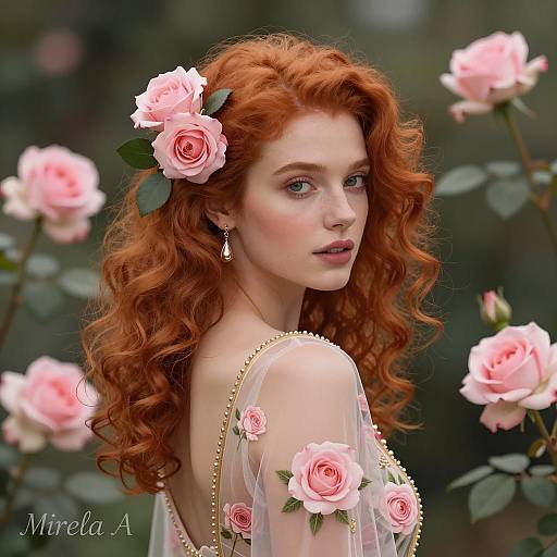 Fair-Skinned Woman with Roses Illustration