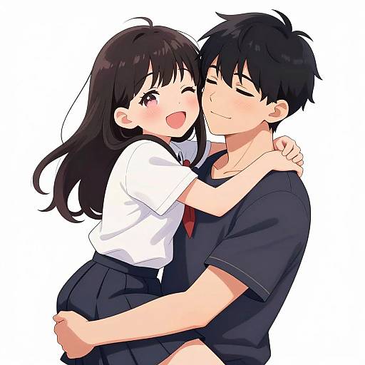 Vibrant Anime Couple Embrace