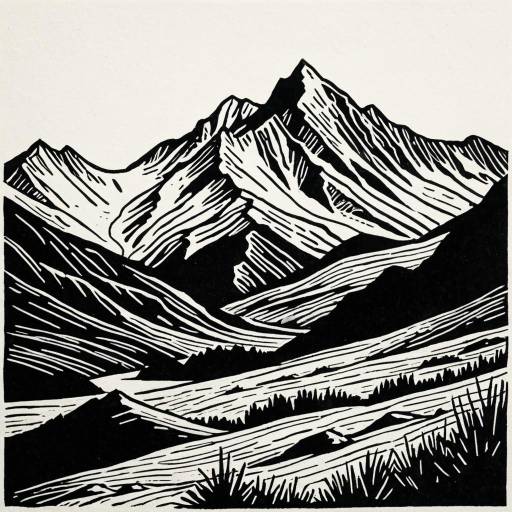 Minimalist Grayscale Mountain Range Linocut